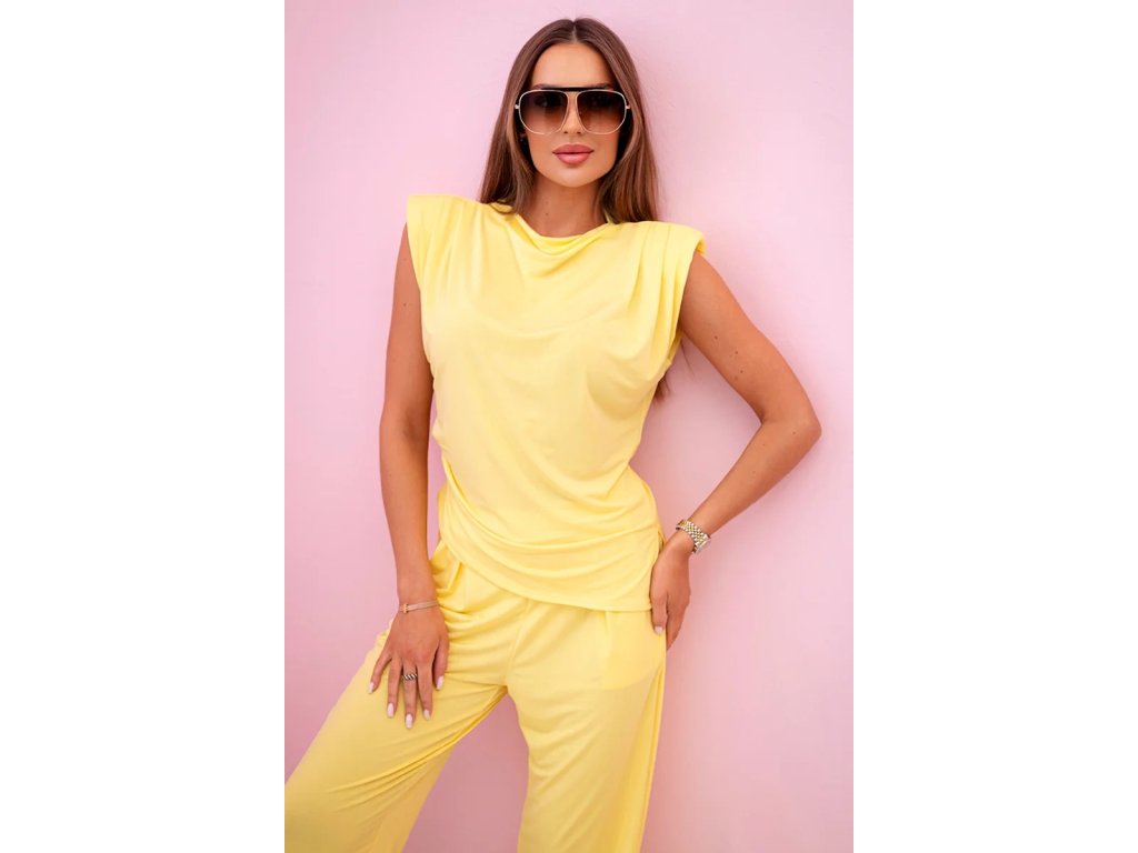 Dámsky nohavicový komplet Otilo žltá– asymetrický strih, moderný štýl a pohodlie v jednom