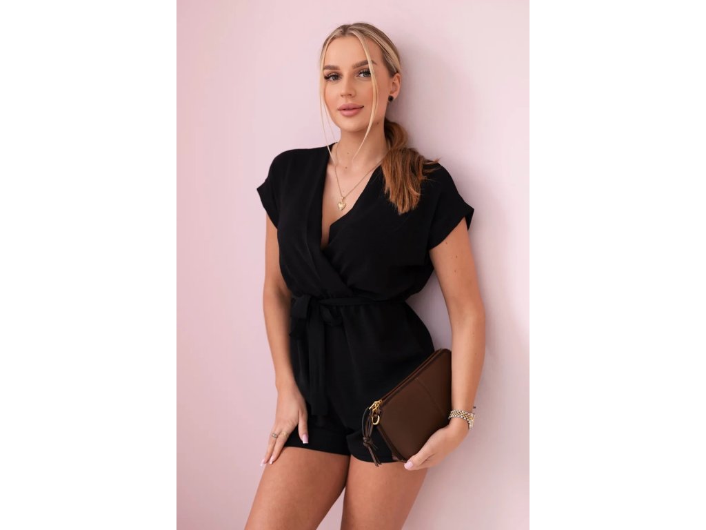 Krátky letný overal Wenda čierna (Veľkosť Univerzálna)