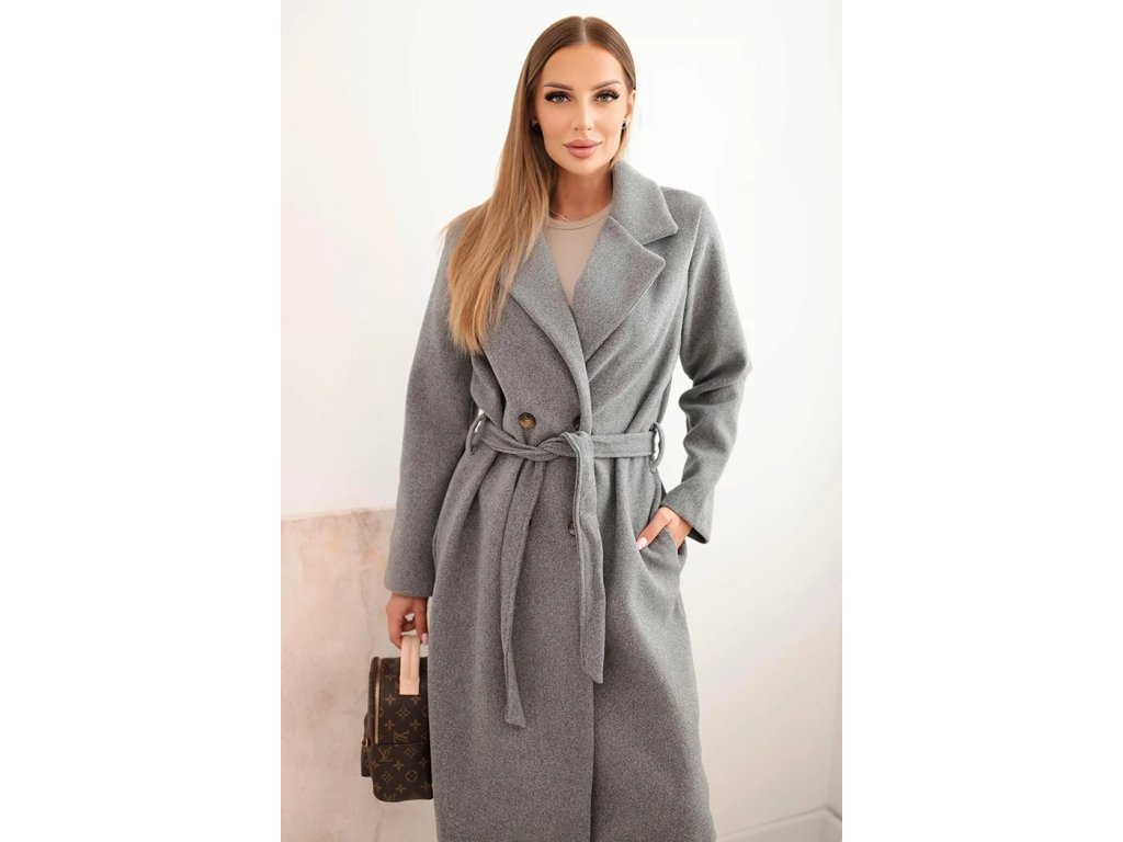 dámsky kabát Pusi šedý-elegantný prechodný flaušový kabát