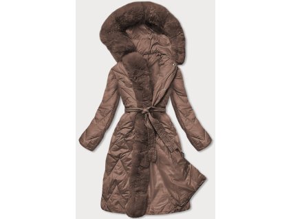 Dámska dlhá zimná bunda s kapucňou FM11-3 hnedá