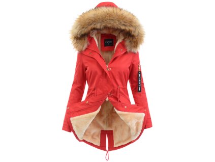 Dámska zimná bunda parka s kožušinou 7406 červená