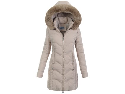Dámska dlhá zimná bunda s kapucňou 7986 béžová