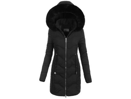 Dámska dlhá zimná bunda s kapucňou 7982 čierna