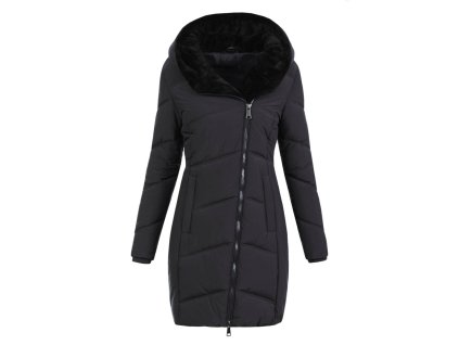 Dámska dlhá zimná bunda s kapucňou 8029 čierna