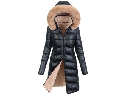 Dámska dlhá obojstranná zimná bunda s kapucňou 7940 čierna