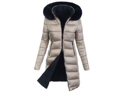 Dámska dlhá obojstranná zimná bunda s kapucňou 7943 béžová