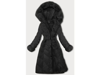 Dámska dlhá zimná bunda s kožušinou 5M3165 čierna