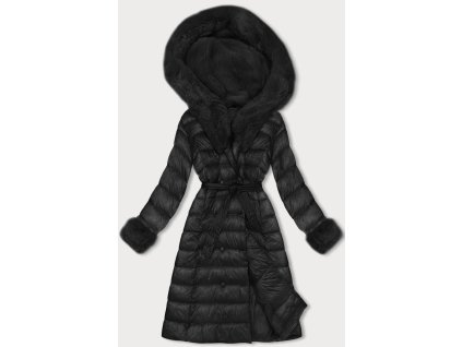 Dámska dlhá zimná bunda s kožušinou 5M3160 čierna