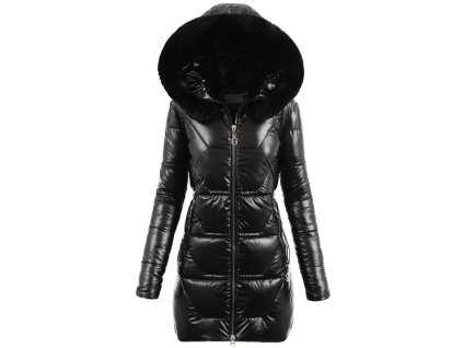 Dámska dlhá zimná bunda s kapucňou 7131 čierna