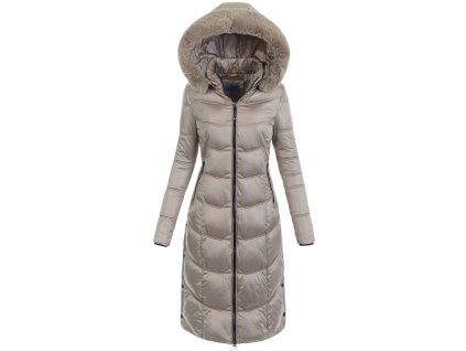 Dámska dlhá zimná bunda s kapucňou 8233 béžová