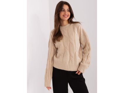 Dámsky sveter s vrkočovým vzorom béžový
