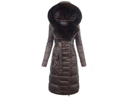 Dámska dlhá zimná bunda s kapucňou 8240 hnedá