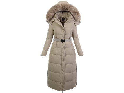 Dámska dlhá zimná bunda s kapucňou 7906 béžová