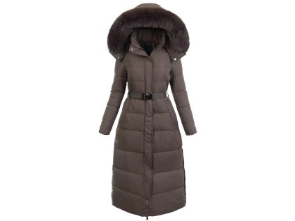 Dámska dlhá zimná bunda s kapucňou 7905 hnedá