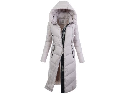 Luxusná dámska dlhá zimná bunda s kapucňou 7903 béžová