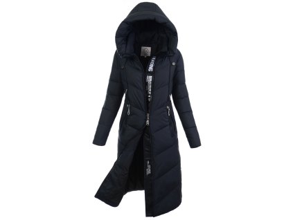 Luxusná dámska dlhá zimná bunda s kapucňou 7900 čierna