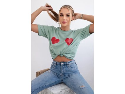 Dámske tričko s krátkym rukávom Láska tmavá mätová (Veľkosť Univerzálna)