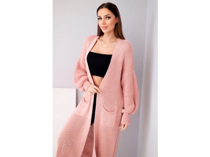 Dámsky dlhý kardigan Idda púdrová ružová (Veľkosť Univerzálna)