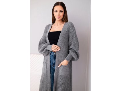 Dámsky dlhý kardigan Idda tmavášedá (Veľkosť Univerzálna)