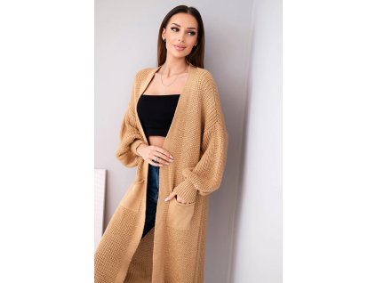 Dámsky dlhý kardigan Idda karamelová (Veľkosť Univerzálna)