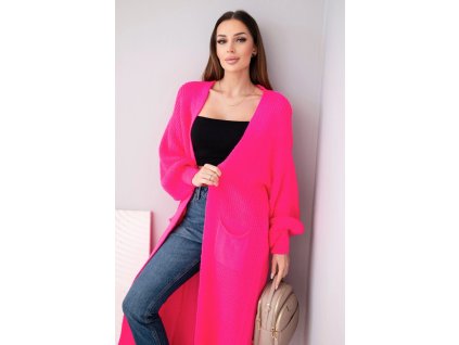 Dámsky dlhý kardigan Idda neónová ružová (Veľkosť Univerzálna)