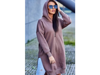 Dlhá mikina s kapucňou Hanes Mocca (Veľkosť Univerzálna)