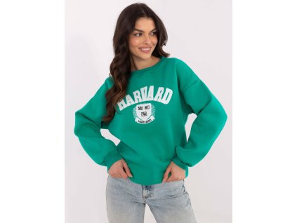 Dámska oversize mikina s nápisom EM-BL-617-16.01X-zelená (Farba tyrkysová, Veľkosť univerzálna)