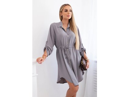 Košeľové šaty s viazaním Rotina sivé (Veľkosť Univerzálna)