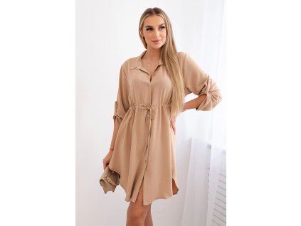 Košeľové šaty s viazaním Rotina karamelové (Veľkosť Univerzálna)