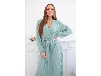 Elegantné dámske plisované šaty Berenie tmavá mätová (Veľkosť Univerzálna)