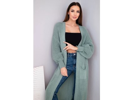 Dámsky dlhý kardigan Idda tmavá mätová (Veľkosť Univerzálna)