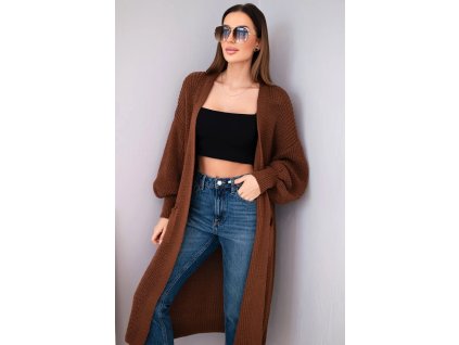 Dámsky dlhý kardigan Idda svetlohnedá (Veľkosť Univerzálna)
