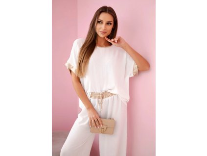 Dámsky letný nohavicový komplet Moriss smotanová (Veľkosť Univerzálna)