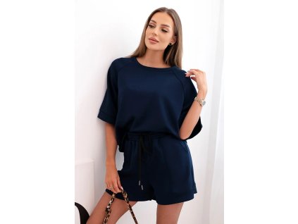 Dámsky letný komplet Titu tmavá modrá- dvojdielny kraťasový outfit na leto