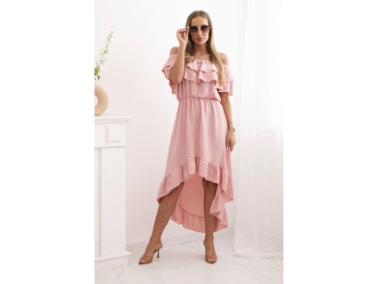 Dámske letné šaty s volánmi Urila ružovofialová- elegantné ľahké vzdušné šaty na svadbu alebo na oslavu