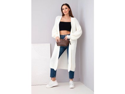 dámsky kardigan Idda smotanový-dlhý pletený sveter na každý deň