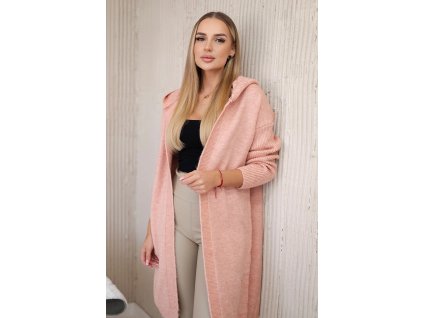 Dlhý sveter s kapucňou Ozuri púdrový ružový (Veľkosť Univerzálna)