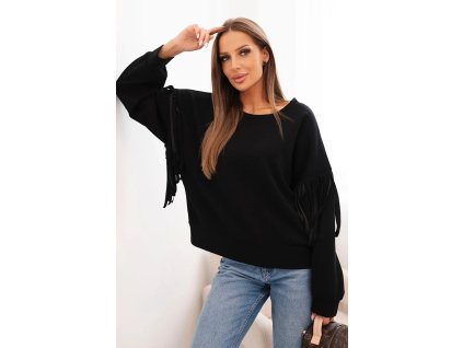 dámska mikina Omia čierna-štýlová oversize mikina so strapcami na každý deň