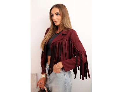 Dámska semišová bunda so strapcami Forita bordová (Veľkosť Univerzálna)