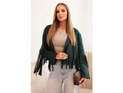 Dámska semišová bunda so strapcami Forita tmavá zelená (Veľkosť Univerzálna)