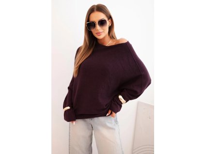 dámsky sveter Agnes fialový-oversize pulover v asymetricom strihu