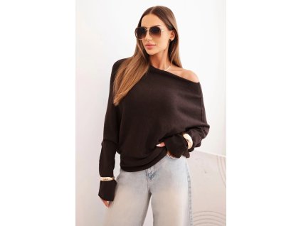 dámsky sveter Agnes hnedý-oversize pulover v asymetricom strihu