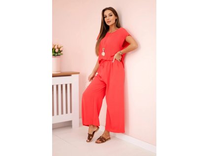 Dámsky letný nohavicový komplet Plisy ružová (Veľkosť Univerzálna)