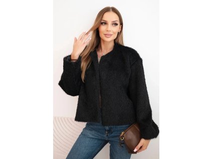 Dámska kožušinová bunda Feria čierna  | Elegantná prechodná bunda do pása