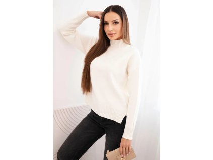 dámsky sveter Milenna biely- pletený sveter so stojačikom