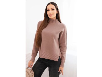 dámsky sveter Milenna hnedý - pletený sveter so stojačikom