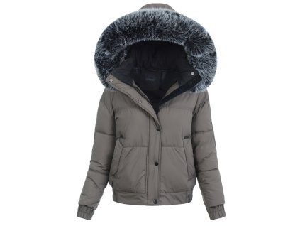 dámska zimná bunda s kapucňou Karen hnedá- krátka elegantná bunda na zimu