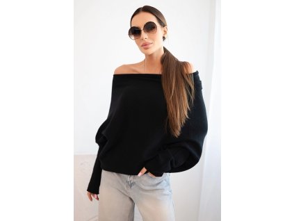 dámsky sveter Agnes čierny-oversize pulover v asymetricom strihu