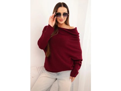 dámsky sveter Agnes bordový-oversize pulover v asymetricom strihu