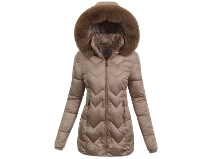 dámska zimná bunda s kapucňou Michalina hnedá- elegantná krátka bunda na zimu